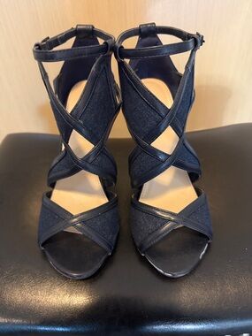 Strappy Denim Ankle-Strap Heels for Women